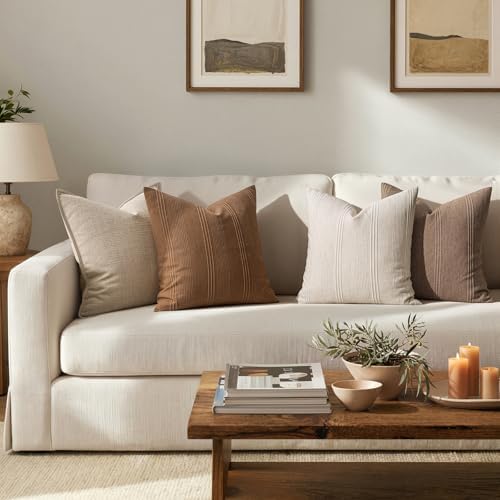 MIULEE Fall Decorative Striped Throw Pillow Covers 22x22 Sugar Brown 2 Pack - Image 4