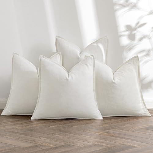 MIULEE Cream Boho Linen Decorative Pillow Covers 24x24 Inch Pack of 4 by MIULEE
