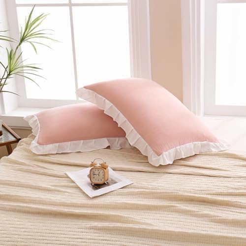 Merryword Pink Pillow Shams Pink and White Reversible King Pillowcases Cute - Image 3