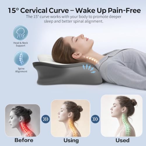Pain Relief Cervical Neck Pillow, Ergonomic Contour | Q-Max Cooling | - Image 2