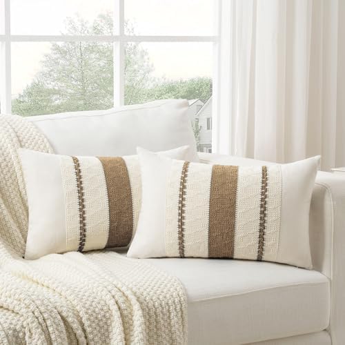 Fancy Homi Set of 1 Boho Light Brown Lumbar Decorative Throw Pillow Cover 12x20 - Image 2