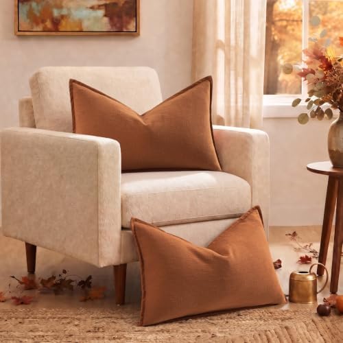 decorUhome Fall Light Rust Linen Throw Pillow Covers 12x20 Set of 2 - Image 2