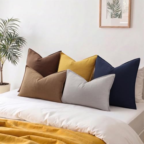 decorUhome Fall Light Brown Linen Throw Pillow Covers 12x20 Set of 2 - Image 5