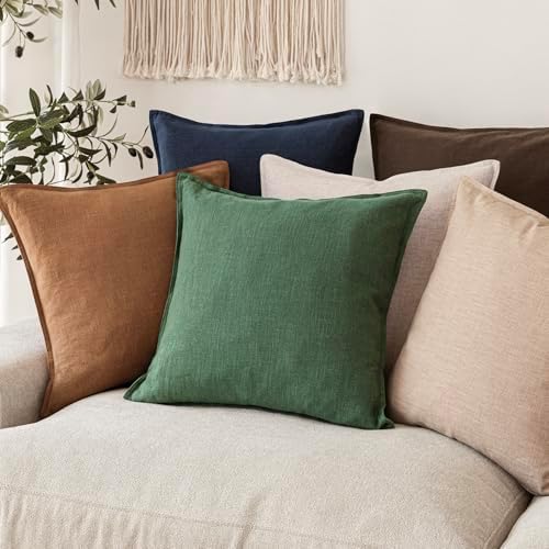 Foindtower Linen Solid Decorative Throw Pillow Covers 18x18 Inch Pine Green - Image 7