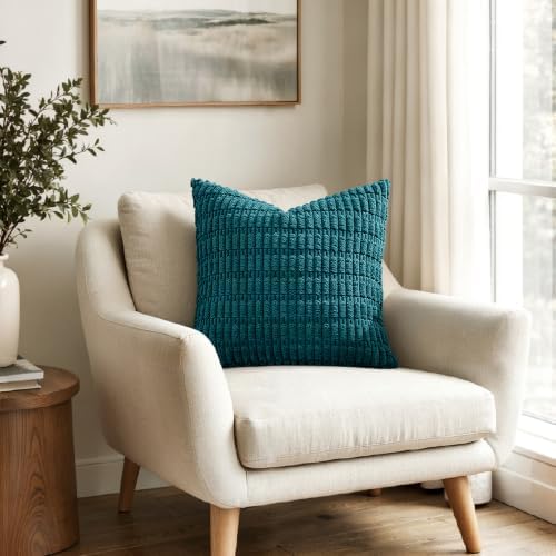 MIULEE Corduroy Decorative Throw Pillow Covers 18x18 Teal Pack of 2 - Image 6