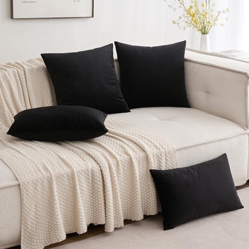 MIULEE 26x26 Inch Euro Velvet Throw Pillow Cover Set of 1 Black - Image 5