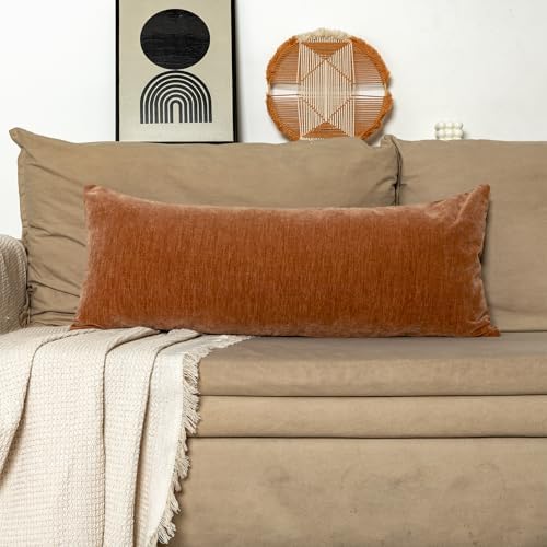 JoraLion Chenille Lumbar Pillow Covers 14x36 inch Dark Orange - Image 2