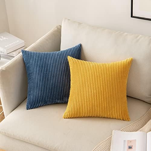 MIULEE Soft Corduroy Throw Pillow Covers Set of 2 18x18 Mustard Yellow - Image 5