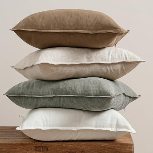 MIULEE Neutral Boho Linen Decorative Pillow Covers 16x16 Inch Pack of 4 - Image 3