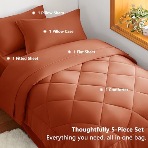 CozyLux Twin XL Comforter Set 68"x88" Burnt Orange - Image 6