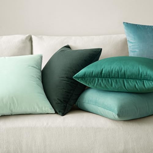 MIULEE 24x24 Inch Pack of 2 Euro Velvet Throw Pillow Covers Aqua Green - Image 4