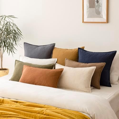 Foindtower Linen Solid Decorative Throw Pillow Covers 26x26 Natural Beige - Image 7