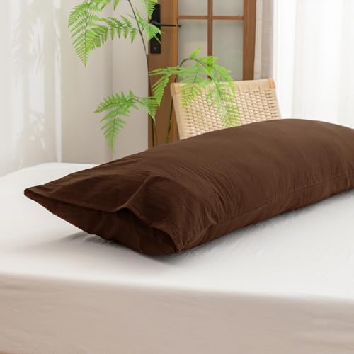 BESTOUCH Washed Cotton Pillowcases Linen Feel Cocoa Brown Body - Image 4