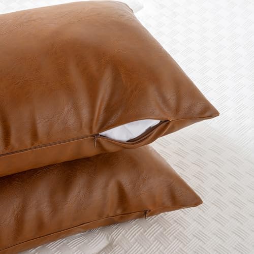 Fancy Homi Brown Boho Long Lumbar Faux Leather Body Decorative Throw Pillow - Image 3