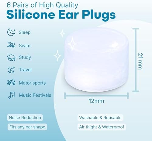 Medi Grade Silicone Ear Plugs for Sleeping, 6 Pairs, 27dB Noise Reduction - Image 4