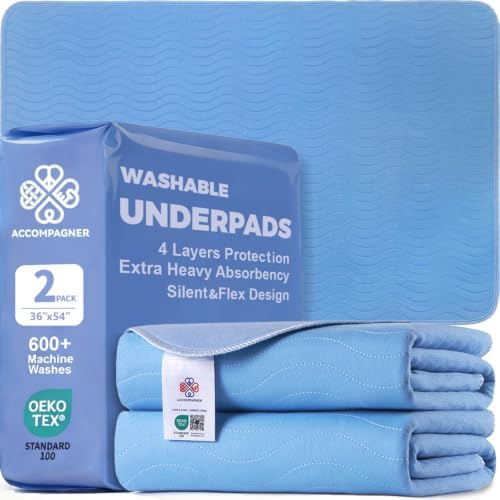 Accompagner Incontinence Bed Pads Washable Waterproof, Ultra-Absorbent Reusable by Accompagner