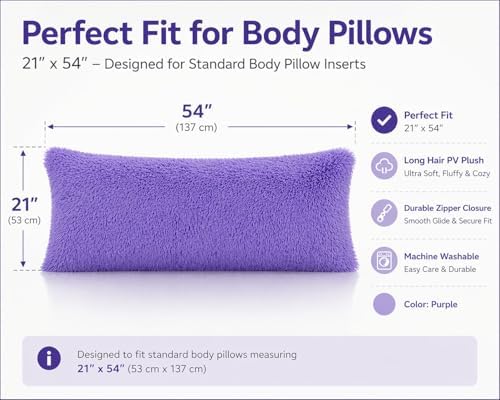 REAFORT Long Hair Faux Fur Body Pillow Cover 21"x54", Hidden Zipper - Image 3