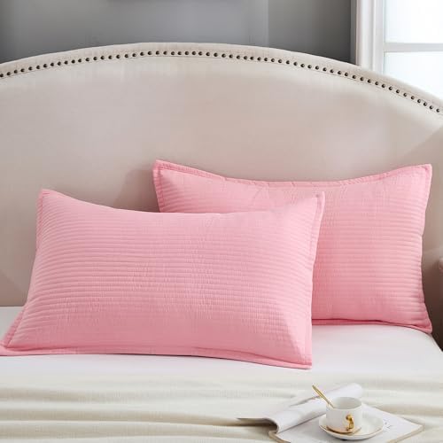 Stripe Quilted Pillowcases Set of 2, King Size Envelope Pillow Covers Soft - Image 2