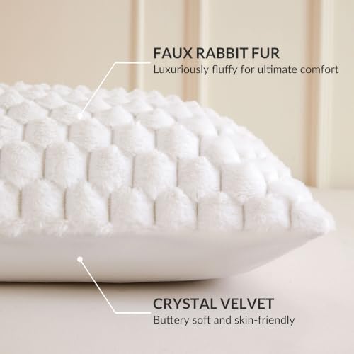 XeGe Bubble Fluffy Faux Rabbit Fur Decorative Body Pillow Cover 20x54 White - Image 4