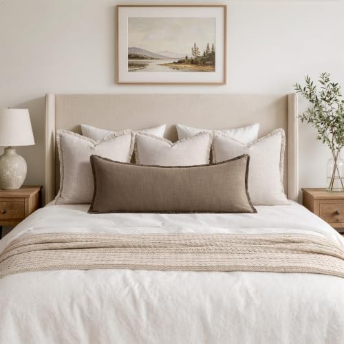 MIULEE 14x36 Long Linen Fringe Lumbar Pillow Covers Set of 1 Cocoa Brown - Image 2