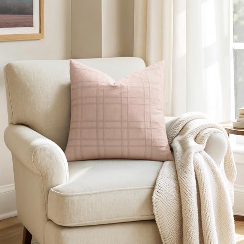 MIULEE Decorative Linen Check Euro Shams Throw Pillow Covers Neutral Farmhouse - Image 5