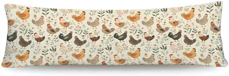 Rustic Floral Chicken 20x54 Body Pillow Cover, Chicken Lover Gifts by HUGANE