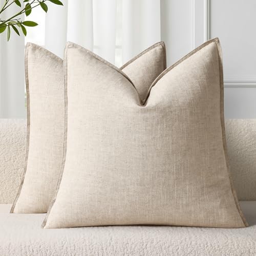 decorUhome Fall Beige Linen Throw Pillow Covers 22x22 Set of 2 by decorUhome