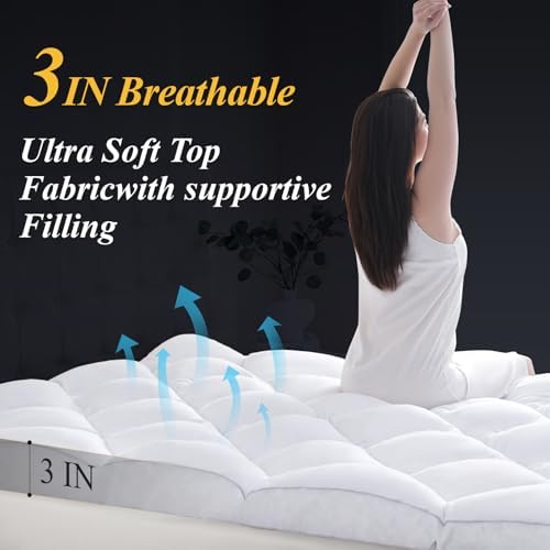 DOWNCOOL 3 Inch Queen Mattress Topper, Ultra Thick and Fluffy Supportive Memory - Image 4