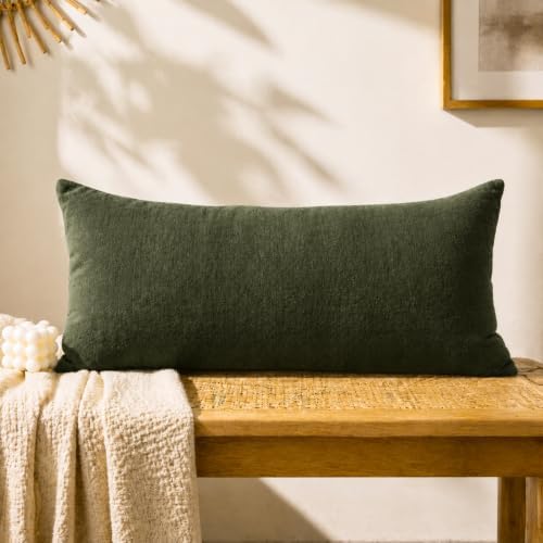 JoraLion Chenille Lumbar Pillow Covers 14X24 inch Moss Green by JoraLion