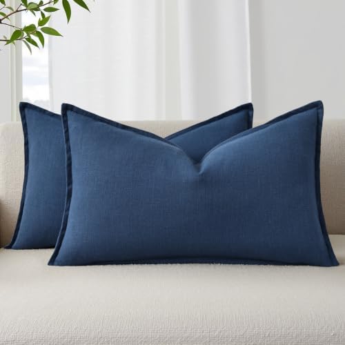 decorUhome Fall Blue Linen Throw Pillow Covers 12x20 Set of 2 by decorUhome