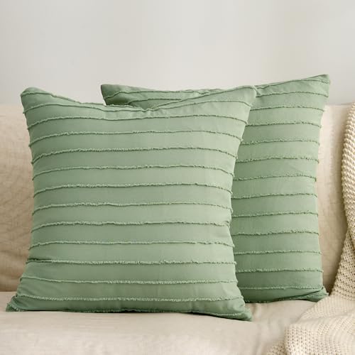 JELLYMONI Light Green Striped Tufted Pillowcases 18"x 18" by JELLYMONI