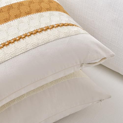 Fancy Homi Set of 2 Mustard Yellow Fall Decorative Throw Pillow Cover 20x20 Inch - Image 3