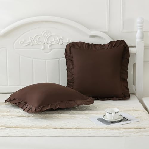 Merryword Chocolate Pillowcases 18x18 Dark Brown Throw Pillow Covers Pack of 2 - Image 4