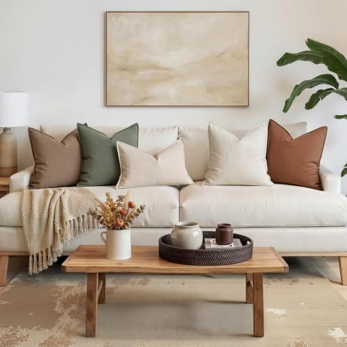 MIULEE Thick Textured Euro Sham Throw Pillow Covers 24x24 in Natural Beige - Image 5