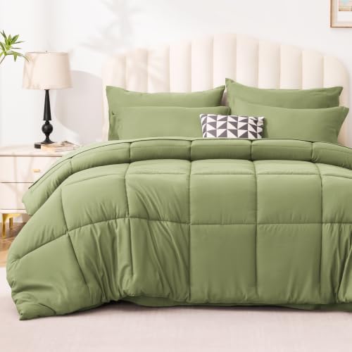 Love's cabin Plaid Full Comforter Set, Olive Green by Lovescabin