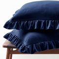Set of 2 Brushed Microfiber Ruffle Pillow Cases Standard Navy Blue by FMLIUY