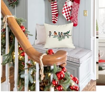 RABUSOFA Christmas Pillow Covers 18x18 Inch Birds Christmas Decorations - Image 4
