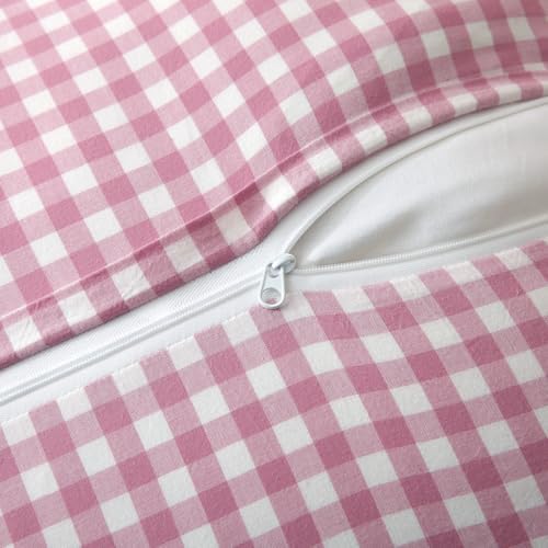 Silnuo 2 Pack Vintage Pink Gingham Ruffle Throw Pillow Covers 20"x20" - Image 6