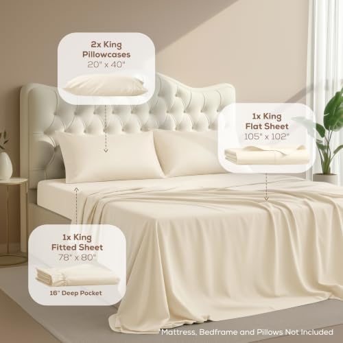 King Sheets Set, 4 Pieces 16" Deep Pocket Hotel Luxury Bed Sheets - Image 2