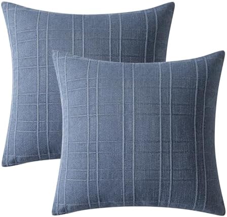 MIULEE Linen Plaid Pillow Covers Coastal Decorative Euro 24x24 Blue - Image 7