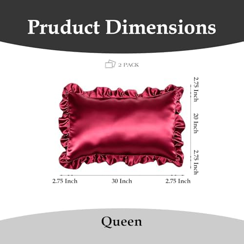 Set of 2 Ruffle Satin Queen Pillow Cases 20x30 inch Burgundy - Image 2