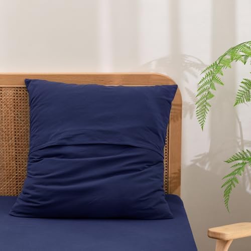 BESTOUCH Washed Cotton Pillowcases Linen Feel Navy Blue Euro - Image 2
