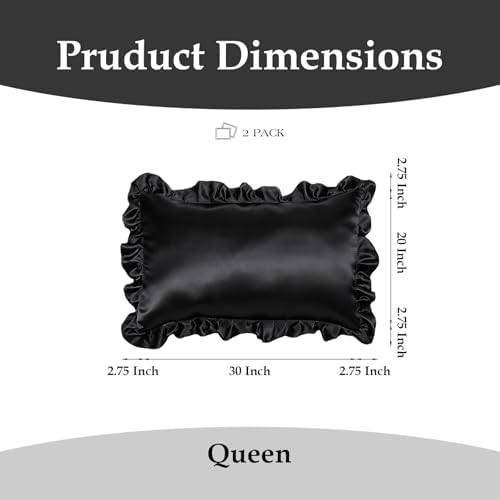 Set of 2 Ruffle Satin Queen Pillow Cases 20x30 inch Burgundy - Image 2
