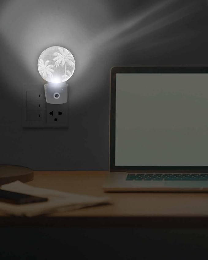 Night Lights Auto Sensor Tropical Palm Trees Night Light Grey Linen Coastal - Image 7