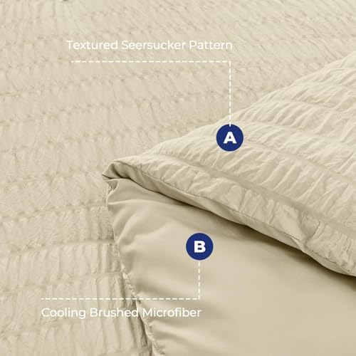 HYMOKEGE Oatmeal Queen Comforter Set Seersucker 7 Pieces, All Season Luxury Bed - Image 5