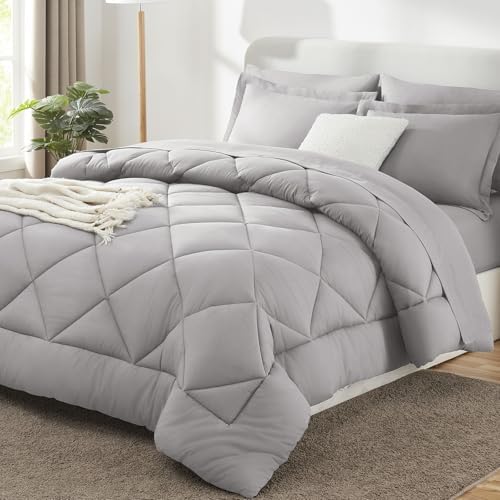 CozyLux Oversized King Comforter Set 120"x98", 7 Piece, French Grey by CozyLux
