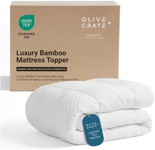 Olive + Crate Bamboo Mattress Topper, Queen Size Pillow Top Pad by OliveCrate