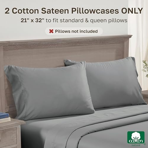 California Design Den 600 TC Set of 2 Pillowcases Queen, Mist Grey - Image 3