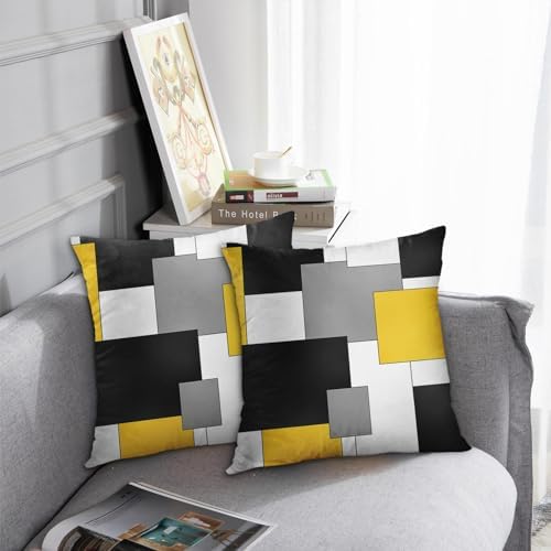 Emvency Throw Pillow Covers Set of 2, 18 x 18 Inch, Geometric Yellow - Image 2