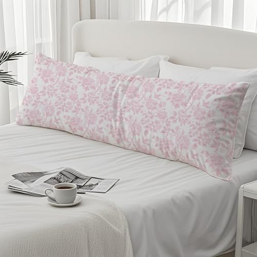 Pink Chinoiserie Floral 20x54 Body Pillow Cover, Grandmillennial Home Decor - Image 4